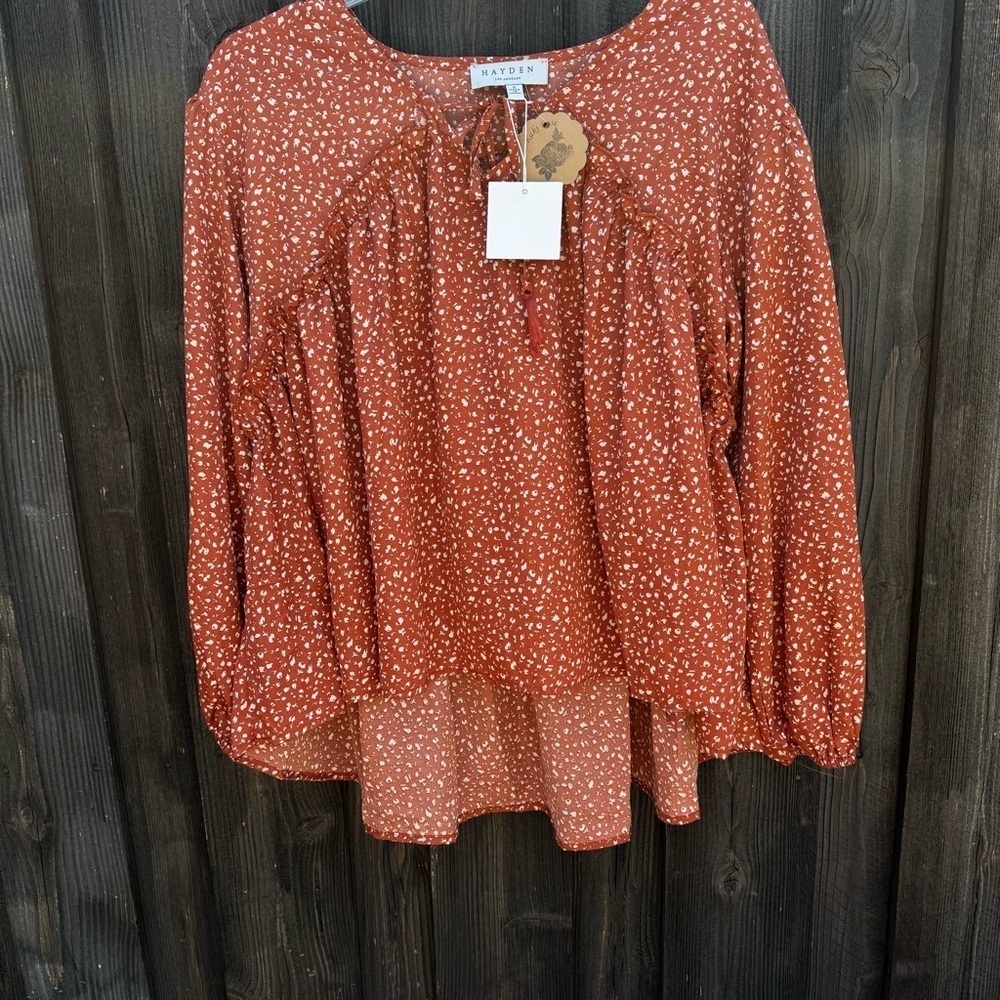 Hayden Orange Bishop Sleeve Blouse with Tie Front - Picture 10 of 14